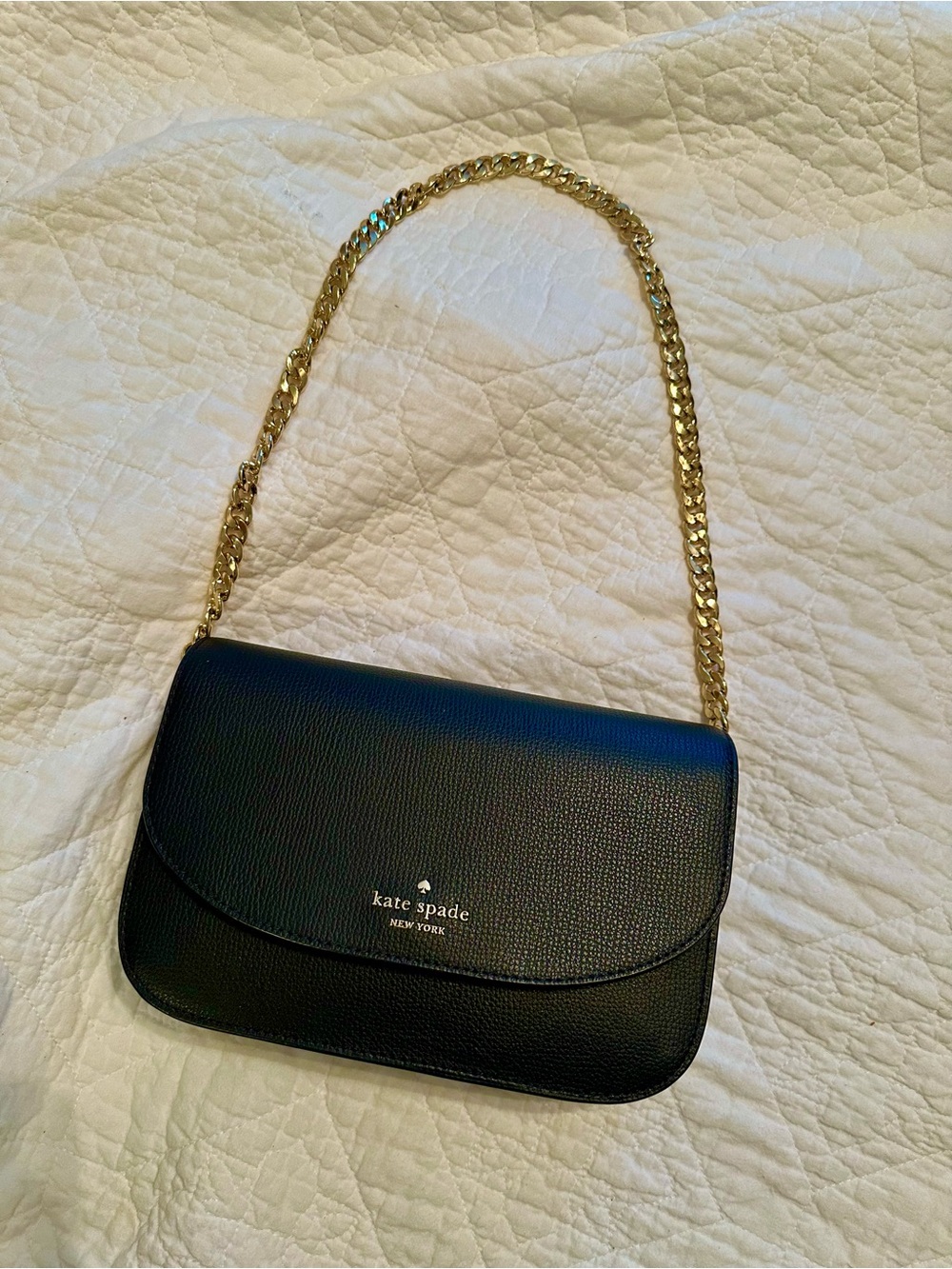 kate spade black leather shoulder bag with gold chain